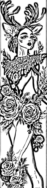 Free colorable bookmarks of a woman with antlers